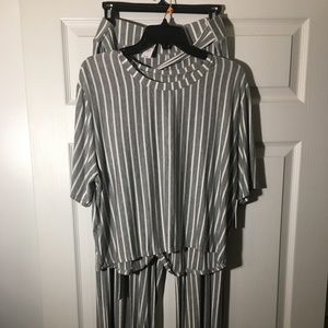 Gray and White Stripe 2-piece casual set